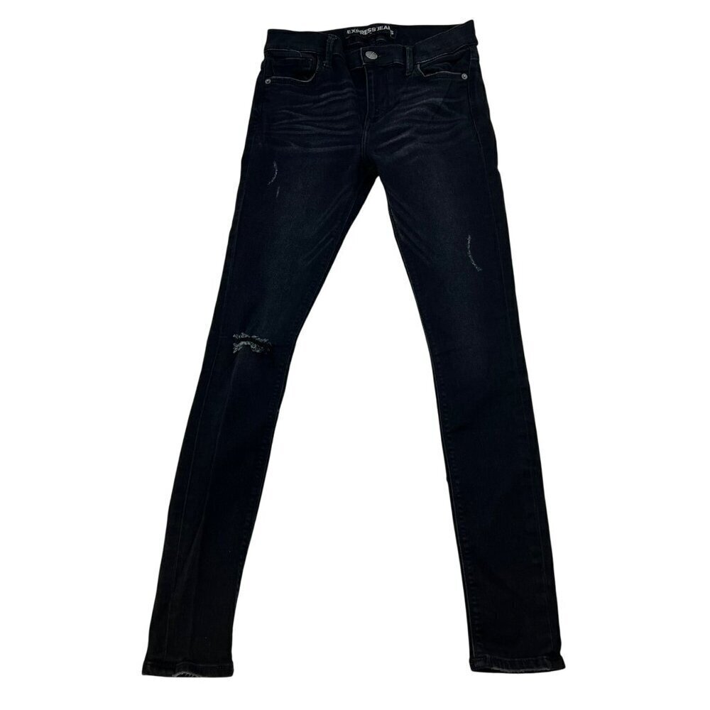 Express Womens Mid Rise Jeggings Distressed Black Size 6